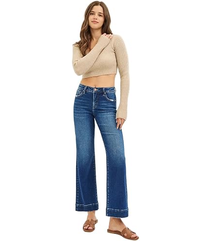 RISE☆ Risen Jeans - Tummy Control Wide Leg Crop Pintuck Jeans - (26.5